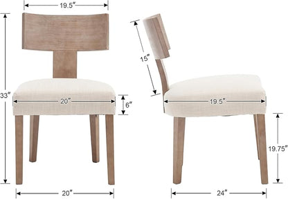 DM Furniture Linen Dining Chairs Set of 2 with Natural Wood Legs, Farmhouse Upholstered Side Chair with Curved Backrest for Living Room/Restaurant, Beige