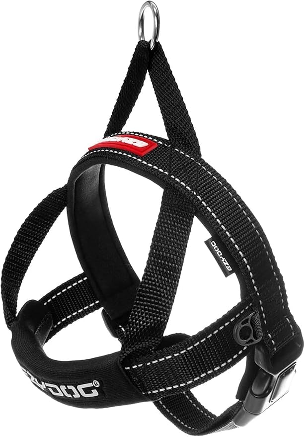 EzyDog Quick Fit Dog Harness, Soft Neoprene Padding - XX-Small, Black | Fast One-Click Buckle, Adjustable Fit, Strong Reinforced Materials, Reflective Stitching, No Pull Dog Harness, Easy Walking