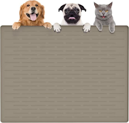 Largest Dog Food Mat, 39.5"x29.5" Silicone Dog and Cat Mat for Food and Water Bowls, Thinken Waterproof Non-Slip XXXL Pet Feeding Mat for Floors (Brown)