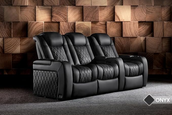 Valencia Tuscany Home Theater Seating Semi-Aniline Italian Nappa 20000 Leather Ultimate Luxury Heat & Ventilation Power Recliner Power Lumbar and Headrest (Row of 4 Loveseat Left, Onyx)