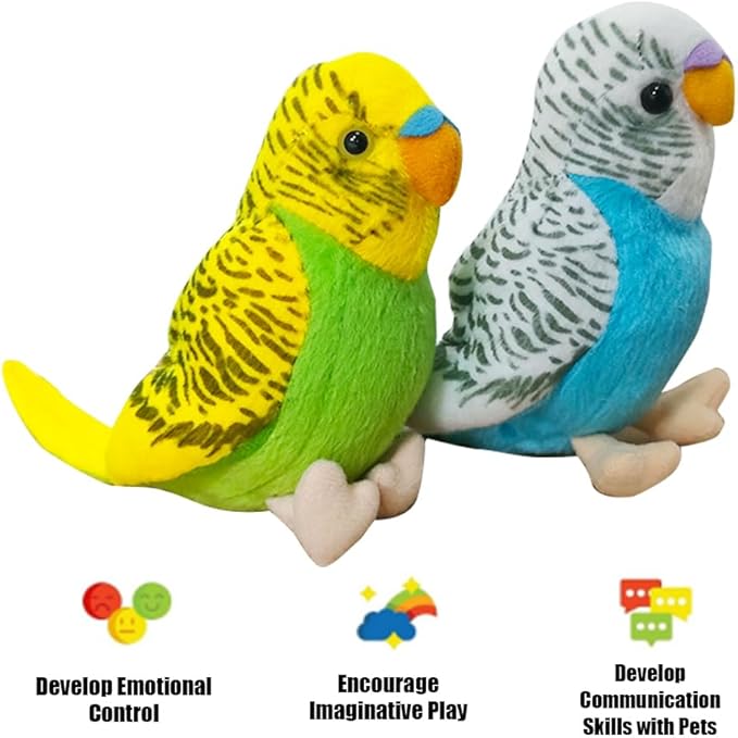 2Pcs Budgerigar Plush Toy, 5.5 inches, Parakeet Plush Toy, Budgie Soft Toy, Bird Stuffed Animal for Kids