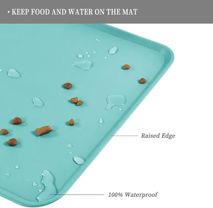 Reopet Silicone Pet Feeding Mat - Waterproof & Non-Slip Dog Cat Placemat | High Raised Edges Prevent Food & Water Spills to Protect Floors, Easy to Clean, Fit for Dog Cat Bowls