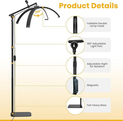 LASTAR LED Lash Light for Eyelash Tech – Half Moon Floor Lamp with Adjustable Brightness, Warm-to-Cool Lighting & Built-in Phone Holder – Ideal for Tattoo Artists, Estheticians & Lash Experts