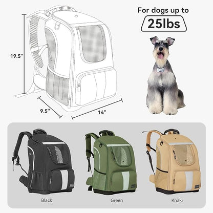 Petsfit Pet Dog Carrier Backpack with Upgraded Weight Reduction Design, Cat Dog Backpack with Large Ventilations, Easy-Fit for Traveling Hiking Camping for Small Medium Dogs and Cat, Black