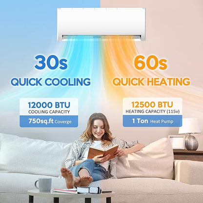 12000 BTU Mini Split Air Conditioner ＆ Heat Pump, 115V Wall Mount Ductless