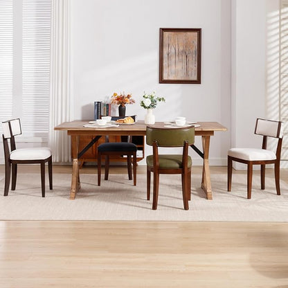 DM Furniture Dining Chairs Set of 6 Linen Fabric Upholstered Dining Room Chairs with Curved Backrest Mid Century Modern Farmhouse Kitchen Chair Solid Wood Side Chairs for Living Room/Restaurant