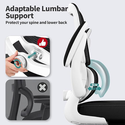 TRALT Office Chair - Ergonomic Desk Chair with Adjustable Lumbar Support, Mesh Computer Chair, Executive Chairs for Home Office Comfortable Lumbar Support (White+Black)