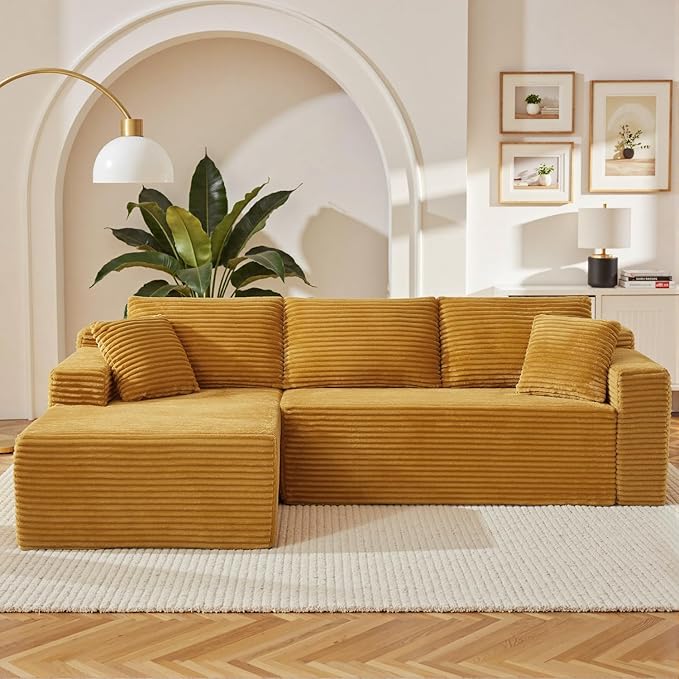 105 Inch Modular Sectional Sofa,Modern Cloud Sectional Couch with Deep Seat,Corduroy Boneless Couches with L-Shape Chaise for Living Room Bedroom,No Assembly Required (Yellow, Left Facing Chaise)