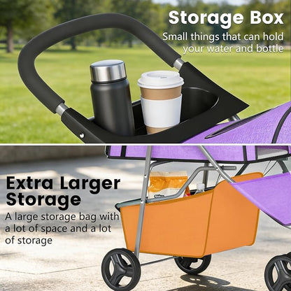 BestPet | 3-Wheel Pet Stroller | Purple | Foldable Dog and Cat Stroller | Breathable Mesh | Lightweight, Waterproof Travel Carrier with Cup Holder & Storage Basket | for Daily Walks & Outdoor Use