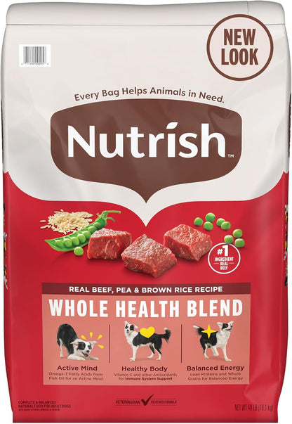Nutrish Dry Dog Food, Real Beef, Pea & Brown Rice Recipe Whole Health Blend for Adult Dogs, 40 lb. Bag, Packaging May Vary (Rachael Ray)