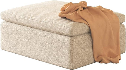 OTSLTSOO 39.4" Oversized Ottoman Foot Rest for Sectional Couch, Movable Cloud Rectangle Ottoman with Memory Foam and Soft Teddy Fleece, Modular Pouf, No Assembly Required, Non-Slip Bottom (Beige)