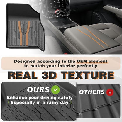 TripleAliners Floor Mats Compatible with 2024-2026 GMC Acadia/Chevy Traverse (2nd Row Captain's Chairs)/2025-2026 Buick Enclave | 7-Seat Only | All Weather TPE Custom Fit Full Set Floor Liners