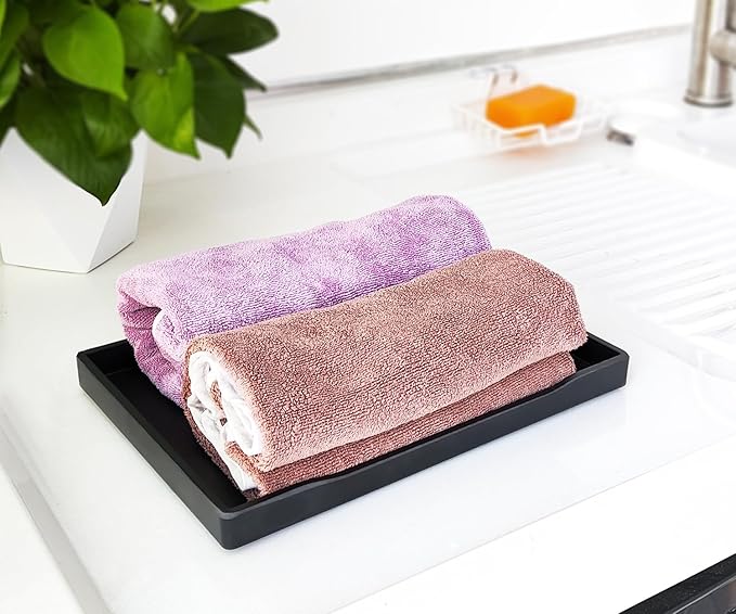 Small Black Serving Tray (9.5 x 7 inch) for Serving Accessory, Spa, Coffee, Drinks, Wine, Tea, Bar, Party, Seasoning, Perfume and Display Use.
