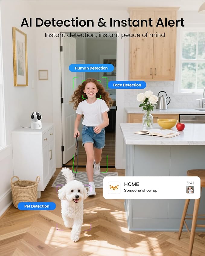 4K 8MP WiFi Camera, 360°Pan/Tilt Indoor Camera, 2-Way Talk, One-Touch Calling