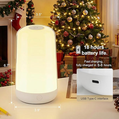 FRIDEKO HOME 2 Pack RGB Touch Bedside Lamp for Nightstand, 3 Color Temperatures Rechargeable Battery Night Light, Dimmable Mood Lighting for Bedroom Living Room Nursery, Breastfeeding, Kids, Adult