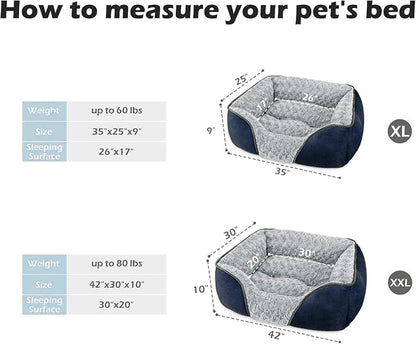 X-Large Dog Bed Rectangle Washable Orthopedic Soft Calming Sleeping Durable Pet Cuddler with Anti-Slip Bottom