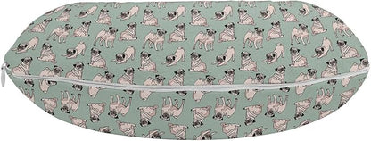 Ambesonne Pug Travel Pillow Neck Rest, Dogs Various States Sitting Standing Stretching Cartoon Style Pet Drawing, Memory Foam Traveling Accessory for Airplane and Car, 12", Turquoise
