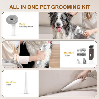 Dog Grooming Vacuum, Dog Grooming Kit with Pet Clipper Nail Grinder, 3 Suction Modes Dog Brush Vacuum with 6 Pet Grooming Tools（Rust）