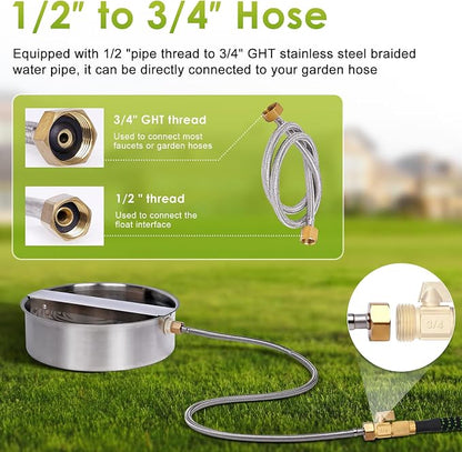 Automatic Dog Water Bowl Dispenser Outdoor Pet Water Fountain | Heavy-Duty Stainless Steel, Auto Refill Design with Float Valve, 6.5L Auto Waterer for Large Dogs, Cats and Chicken