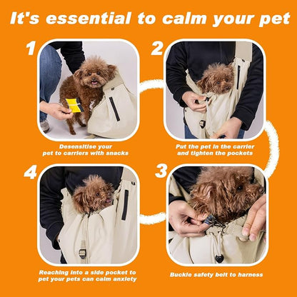 Dog Carrier Sling, Dog Carriers for Small Dogs Up to 20lbs, Beige | Puppy Sling, Cross Body Carrying Bag, Soft Front Pouch, Adjustable Shoulder Strap, Breathable Mesh Pet Backpack for Hiking