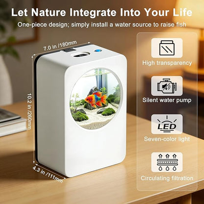 Betta Fish Tank 0.3 Gallon mini Desktop Fish Tank, Aquarium Starter Kits, Small Fish Tank for Office, Home, Bedroom, School, Store, Outdoor Garden, Lawn