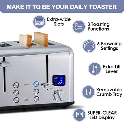 CUSIMAX 4 Slice Toaster, Ultra-Clear LED Display & Extra Wide Slots, Dual