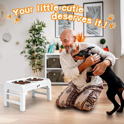 COMESOON Elevated Dog Bowls, 4 Height Adjustable Raised Bowl Stand with 2 Thick 50oz Stainless Steel Food Bowls Non-Slip Feeder Adjusts to 3.7'', 9.2'', 10.75'', 12.36'' White