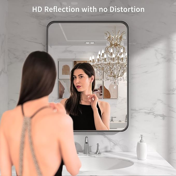 LOAAO Black Metal Framed Bathroom Mirror