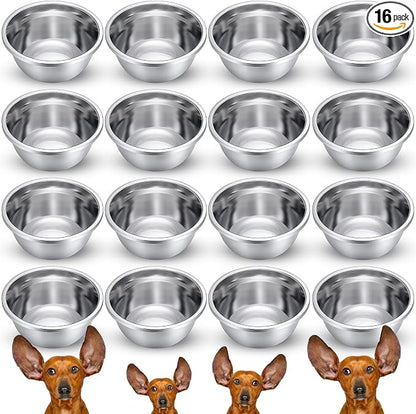 16 Pcs 8 Cup Metal Dog Bowls Stainless Steel Thickened Food Bowls Travel Kennel Food and Water Dish for Medium Large Size Dogs Cats, 64 Oz, Dishwasher Safe