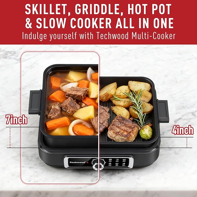 Electric Skillet, Techwood 7.5-Quart 2-in-1 Versatile Multi-Cooker