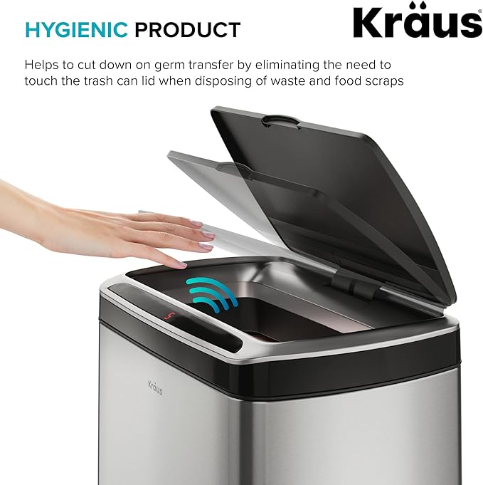 Kraus GarbagePro Rectangular 13 Gallon Hands-Free Motion Sensor Trash Can