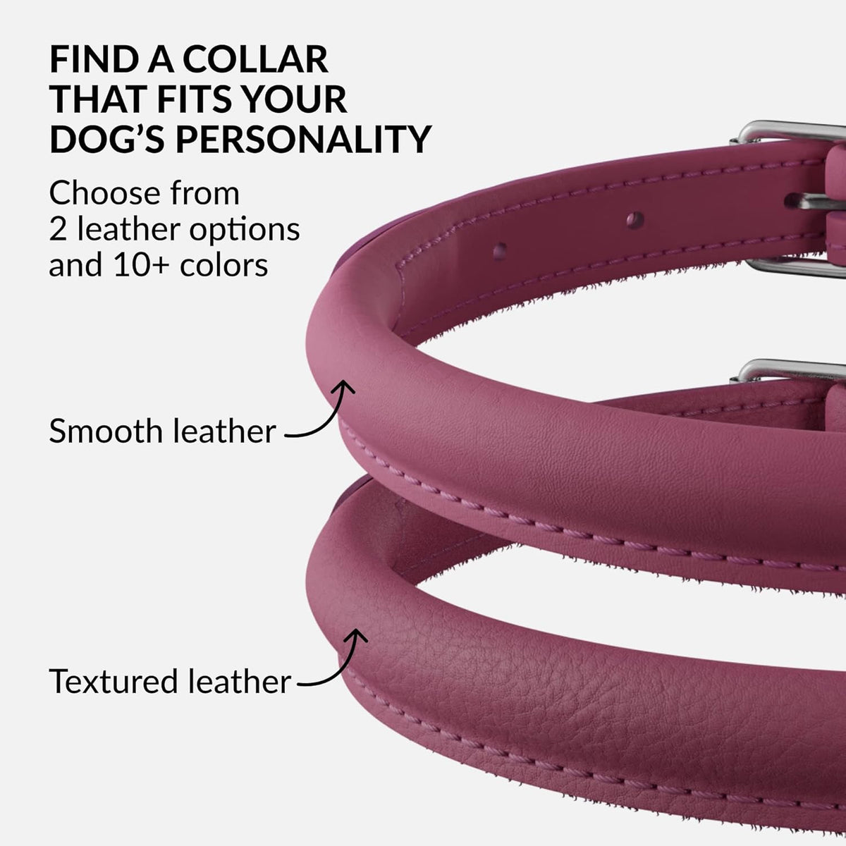 CollarDirect Rolled Leather Dog Collar, Soft Padded Round Puppy Collar, Handmade Genuine Leather Collar Dog Small Large Cat Collars 13 Colors (13-16 Inch, Pink Smooth)