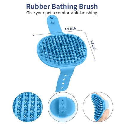 5 in 1 Dog Grooming Kit - Self-Cleaning Slicker Brush for Shedding Short Long Haired Dogs & Cats, Includes Pet Comb, Flea Comb, Bath Brush, Undercoat Rake - Complete Fur Care Set - Blue