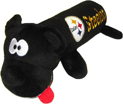 NFL Pittsburgh Steelers PET GIFT BOX with 2 Licensed DOG TOYS, 1 Logo-engraved NATURAL DOG TREAT, 1 NFL JERSEY, 1 NFL Puppy Training Bells & 1 Car Seatbelt