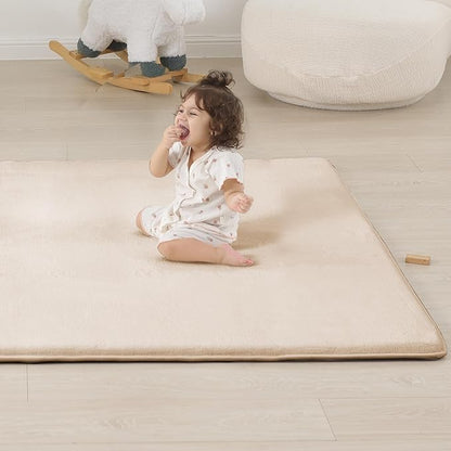PAPAMAT 1.3" Thick Baby Floor Play Mat 71x79, Basic Padded Foam Mat for Tummy Time Crawling, Non Slip Cushioned for Babies Toddlers Infants Kids (Beige)