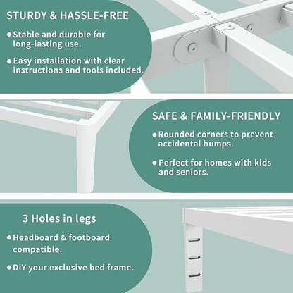 ITIMIDI 12 Inch White Queen Bed Frame, Metal Platform Bed Frame No Box Spring Needed, Heavy Duty Queen Size Bed Frame, Round Corner Legs, Easy Assembly, Under Bed Storage