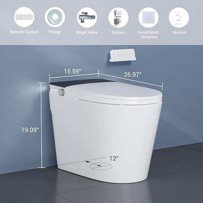 Smart Toilet with ADA Height, Bidet Built-In, Auto-Sensing Flip Lid, Off-Seat