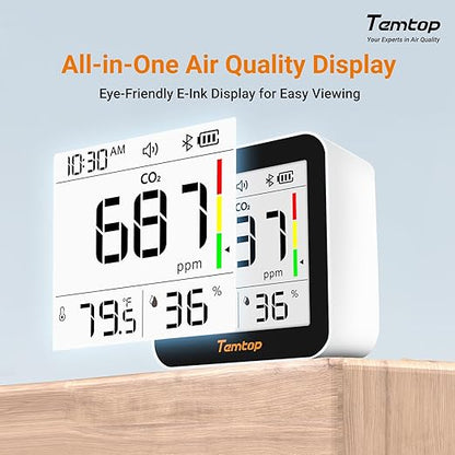 Temtop CO2 Monitor Indoor Air Quality Monitor 3 in 1 CO2 Meter, 180 Days