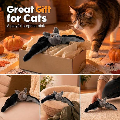 Flying Bat Dog Toy, Flapping Wings Interactive Chirping Pet Teaser, Remote Control Rechargeable Halloween Bat Toy with Catnip Filling, Electric Simulation Flying Motion Toy for Cats Dogs，1pc