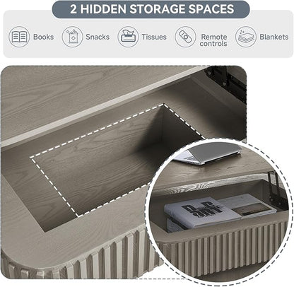 SZTHHDF Lift Top Coffee Table for Living Room,Rectangle Handmade Solid Wood Strips, Fluted Coffee Table with Hidden Storage Compartment Small Space Office Apartment (38.6" L×26.8''W×13.8''H-Grey)
