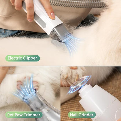 Afloia 6-in-1 Dog Grooming Vacuum Kit, Pet Clipper & Nail Grinder, Green | All-in-one grooming covers brushing, clipping, trimming and nail care, 1.5L dust cup, 3 suction levels, low-noise comfort