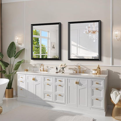 Black Bathroom Mirror 30 x 36 Inch Rectangle Wave Beveled