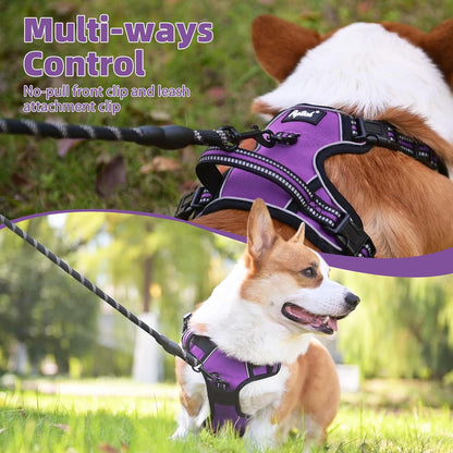 PUPTECK No Pull Dog Harness for Large, Adjustable Reflective Dog Harness with Handle Easy Control, Comfortable Soft Padded Pet Vest Harness for Extra Large Dogs, Solid Purple XL