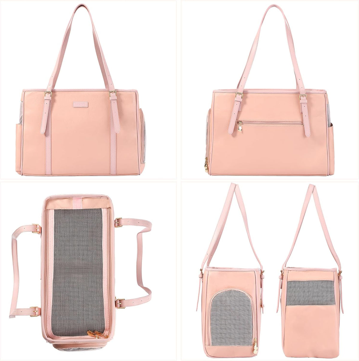 Fashion Dog Purse Pet Carrier Leather Bag for Small Dogs Cats Puppy, Portable Tote Bag Airline Approved Soft-Sided Carriers (Pink)