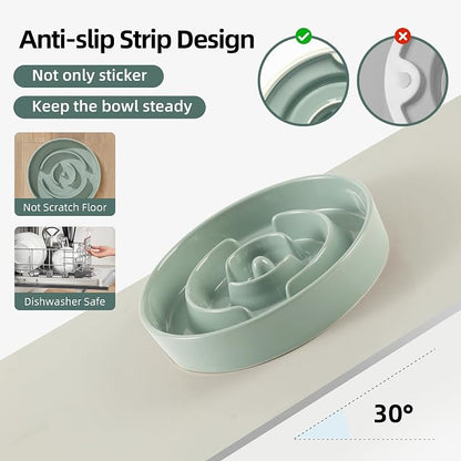 Havniva Elevated Slow Feeder Dog Bowls, Ceramic Dog Bowl Slow Feeder Set | 1.2 Cups Raised Slow Feeder Dog Bowl for Small Breed, 6.1” Dog Water Bowl with Wooden Stand, Puzzle Dog Food Bowl, Non-slip