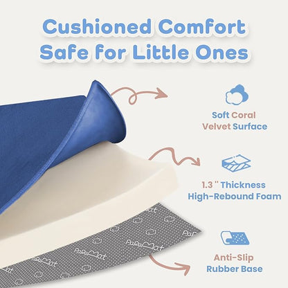 PAPAMAT 1.3" Thick Baby Floor Play Mat 59x71, Basic Padded Foam Mat for Tummy Time Crawling, Non Slip Cushioned for Babies Toddlers Infants Kids (Blue)