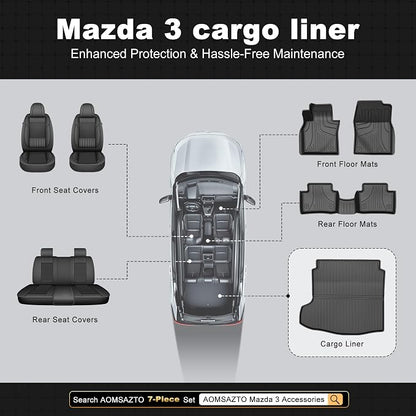 AOMSAZTO Premium Cargo Liner for Mazda 3 Sedan 2019-2025 2026 Custom Fit Car Trunk Mat All-Weather Black Cargo Mat