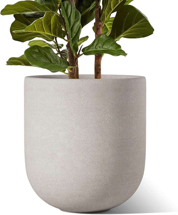 LE TAUCI 12 Inch Pots for Plants, Ceramic Large Planters for Indoor Plants, Indoor Plant Pots for Home Garden Patio Office, Planter Pots with Drainage Hole and Rubber Plug, Neutral Gray