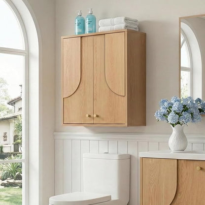 Arched Wood Medicine Cabinet for Bathroom-Mid Century Modern Wall Storage