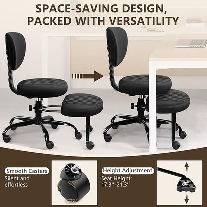 Ergonomic Cross Legged Office Chair with Wheels - Adjustable Height for Meditation, ADHD Desk & Yoga - Wide Criss Cross Design with Lumbar Support, Kneeling Chair - Black